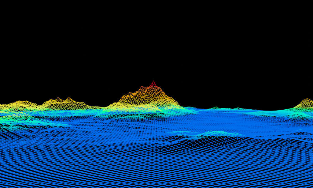 3d Rendered Topographic Grid Wireframe Gradient Color Island